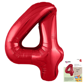Цифра 4 Красная SLIM в упаковке, фольгированный шар
