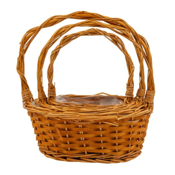 Набор плетеных корзин с ручкой 3 в 1. Ива, светло-коричневая / большая 