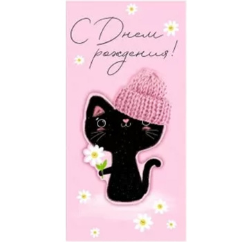 Конверт для денег "С Днем рождения!" Котик в шапке