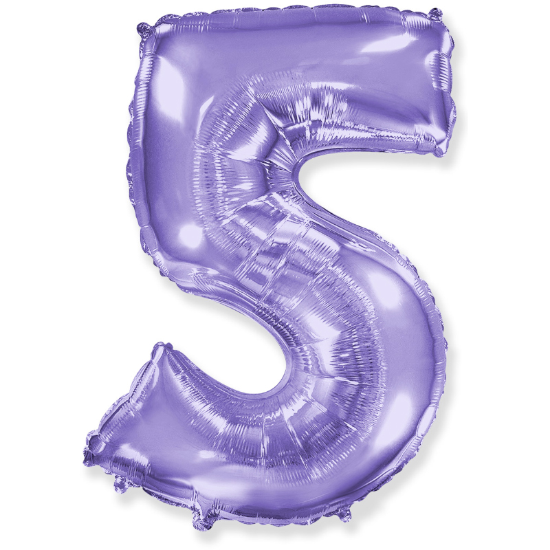 Цифра 5 Сиреневая в упаковке / Five, фольгированный шар