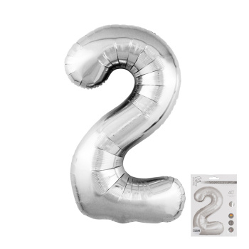 Цифра 2 Серебро SLIM в упаковке, фольгированные шары