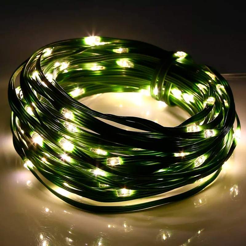 Светодиодная гирлянда "Роса" / 200 теплых белых светодиодов на зеленом проводе