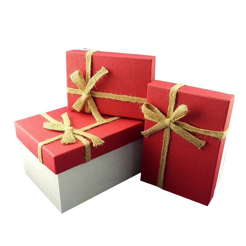 Набор подарочных коробок 3 в 1 "Рустик" Красный с бантом