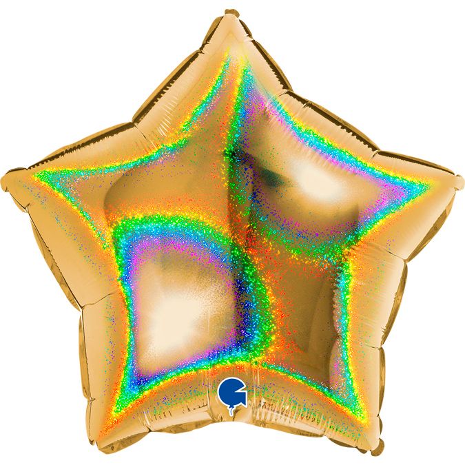 Звезда Золото Голография / Gold Glitter Holographic, фольгированный шар