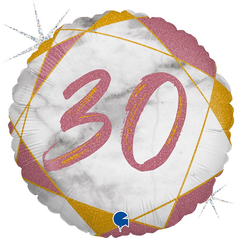 Цифра "30" Мрамор Розовое золото, фольгированный шар