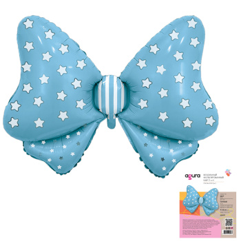 Бант голубой в упаковке, фольгированный шар