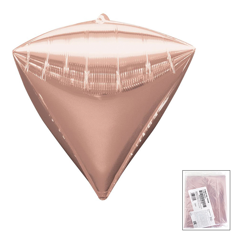 Алмаз 3D Роза Голд в упаковке / Rose Gold, 3 шт., фольгированный шар