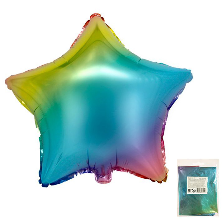 Звезда Радужный Пастель в упаковке / Yellow-Blue-Red Ombre, фольгированный шар