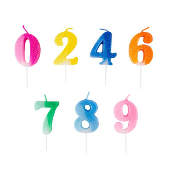 Свеча тортовая цифра "Разноцвет" с глиттером 0
