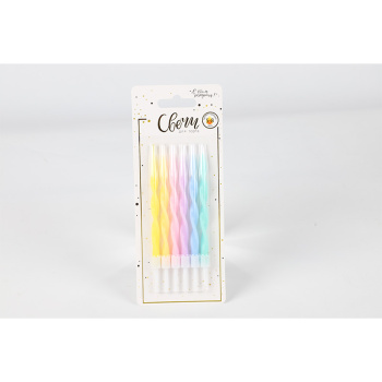 Свечи тортовые классические "Спираль" Пастель разноцветная с держателями