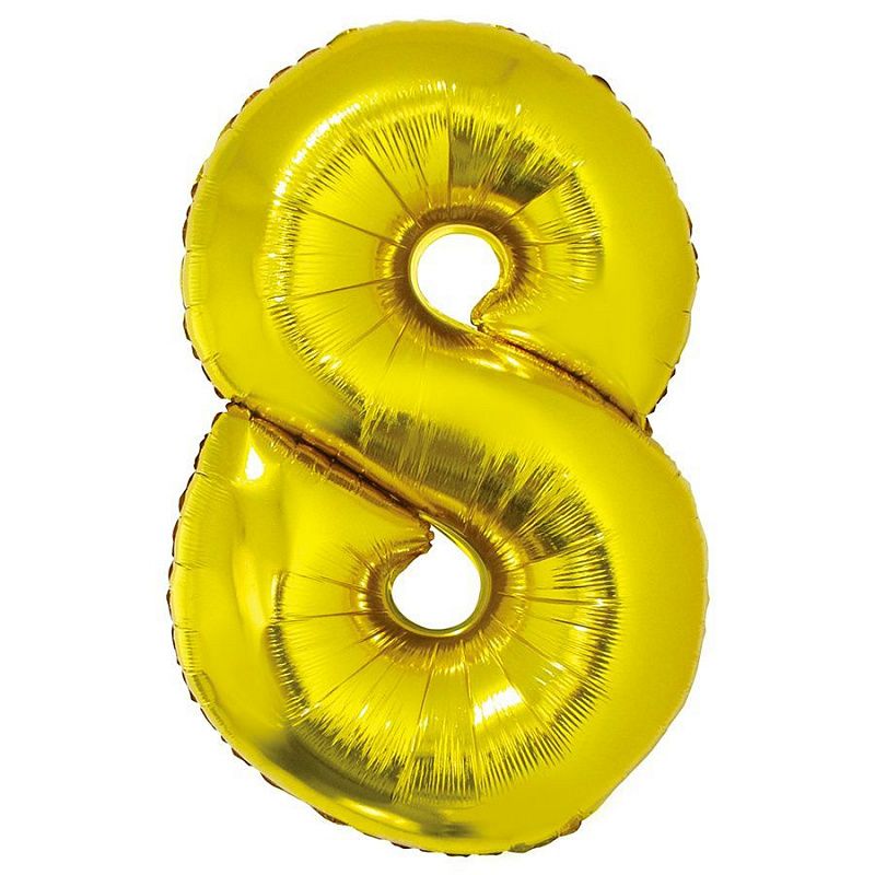 Цифра "8" Золото в упаковке / Eight, фольгированный шар