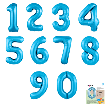 Цифра 0 Голубая SLIM в упаковке, фольгированные шары