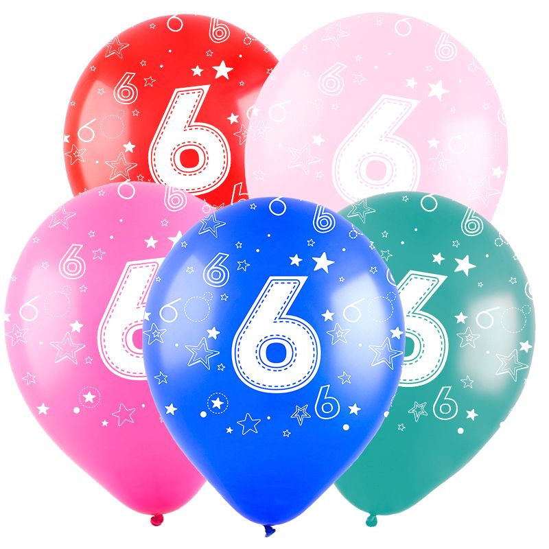 Цифра "6", Ассорти Пастель, 5 ст., латексный шар