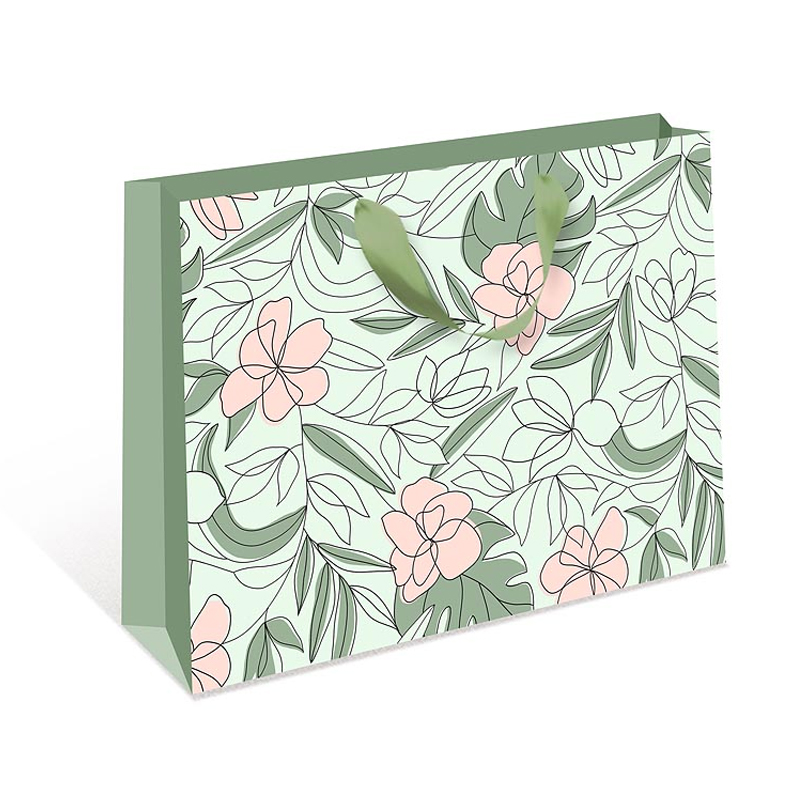 Пакет подарочный "Цветы с листьями пальмы", Оливковый 