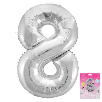 Цифра 8 Серебро SLIM в упаковке, фольгированный шар