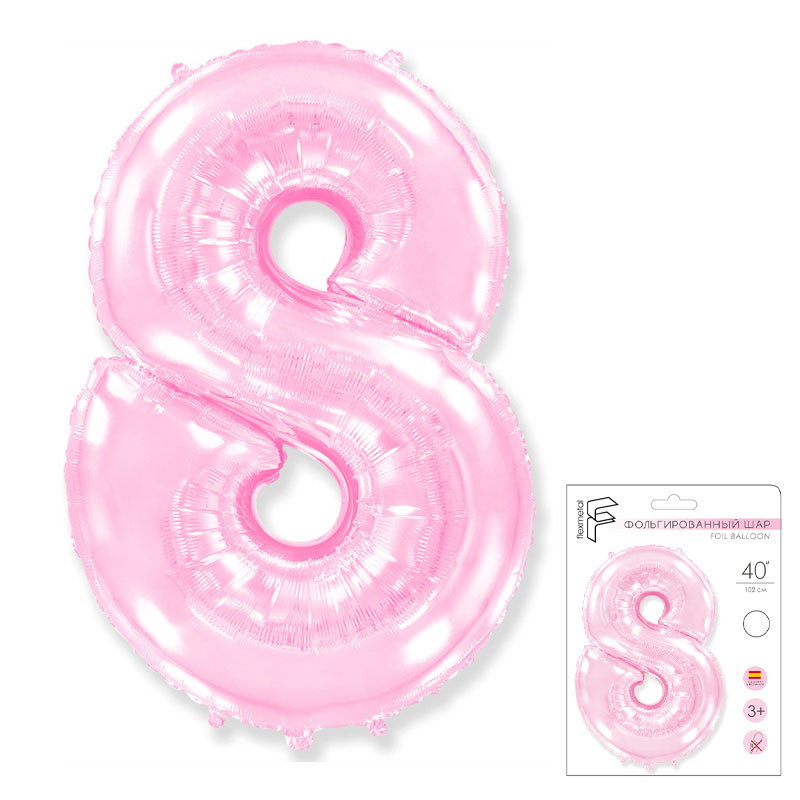 Цифра 8 Розовая в упаковке / Eight, фольгированный шар