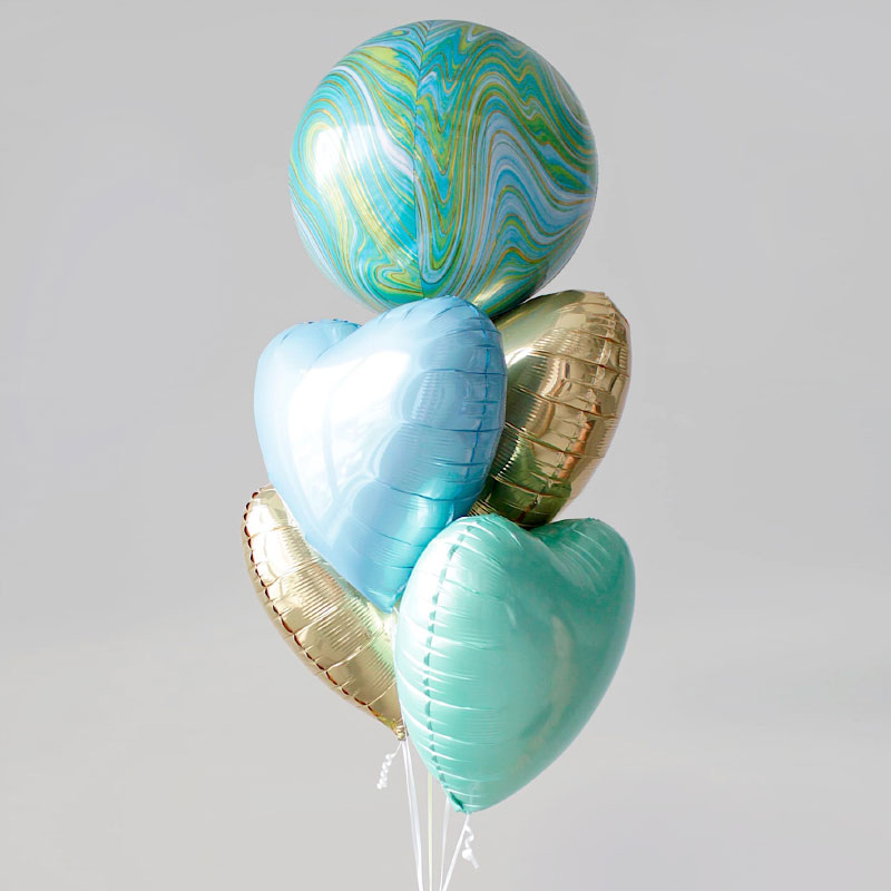 Сфера 3D Зелено-голубой Мрамор в упаковке / Blue green Marblez, фольгированный шар