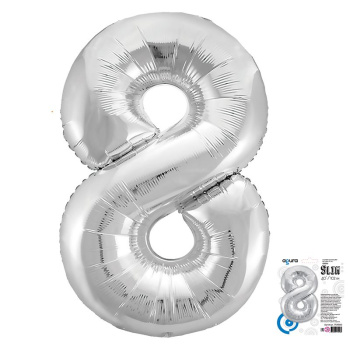 Цифра 8 Серебро SLIM в упаковке, фольгированный шар