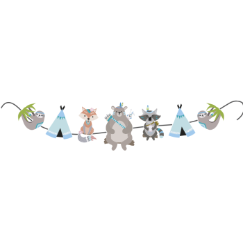 Гирлянда бумажная "С Днем рождения!" Зверята Бохо (фигурная форма)