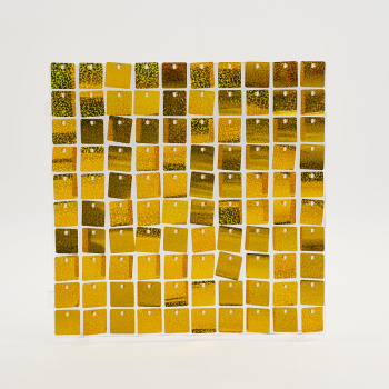 Декоративные панели с пайетками на прозрачной основе Квадраты, Золото лазер