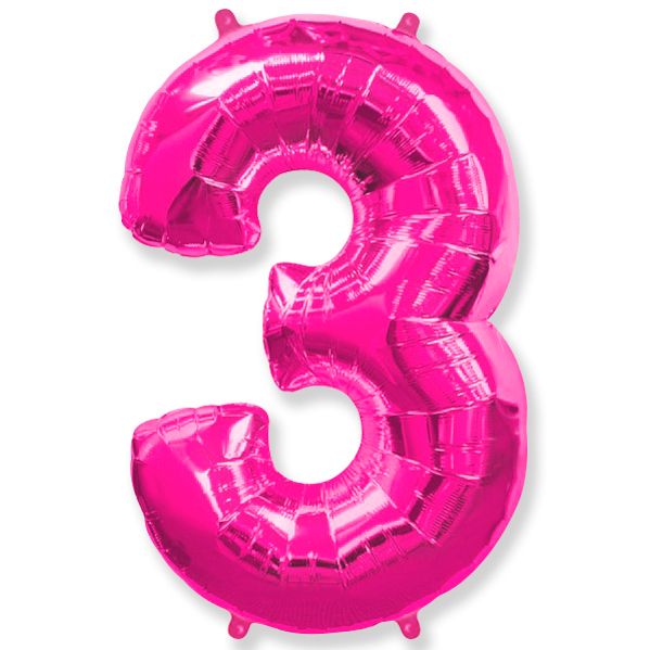 Цифра 3 Фуксия / Three, фольгированный шар