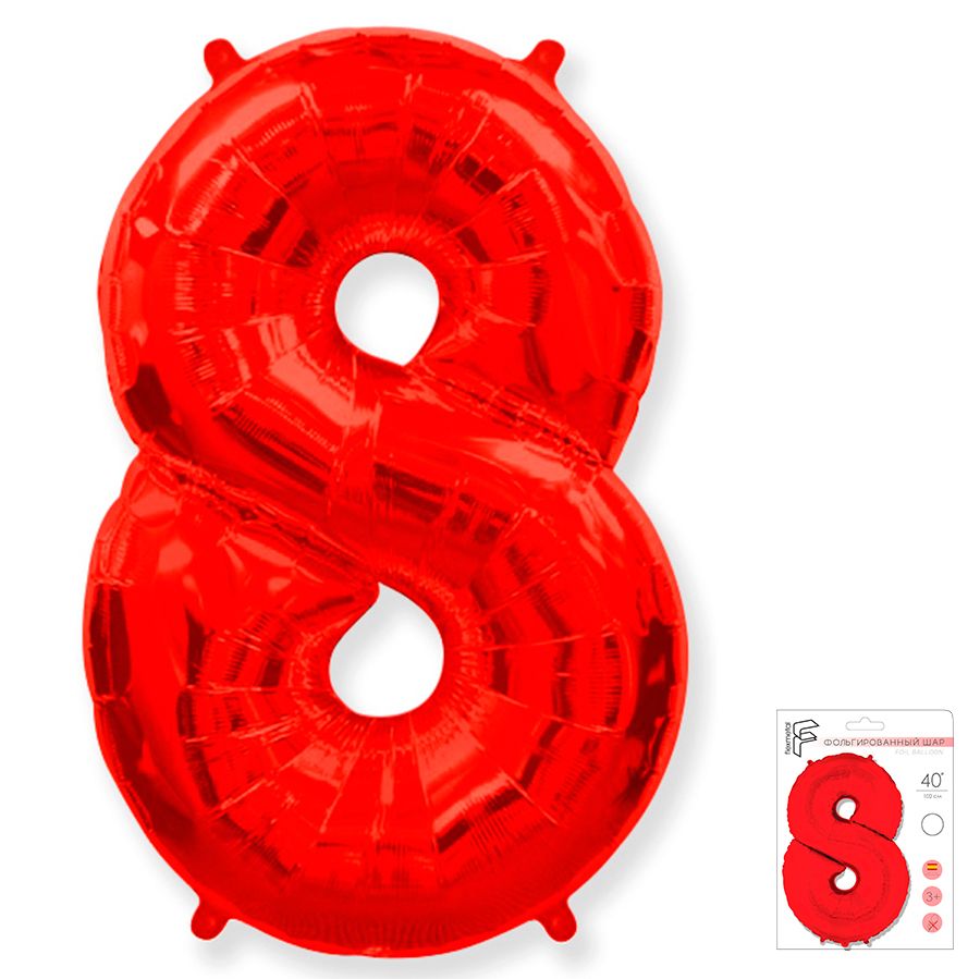 Цифра 8 Красная в упаковке / Eight, фольгированный шар