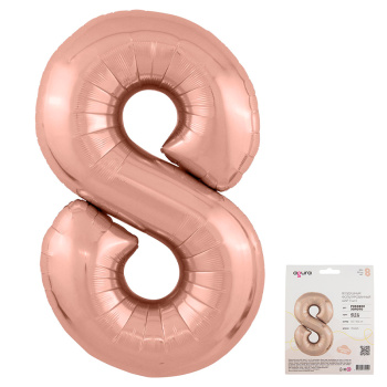 Цифра 8 Розовое золото SLIM в упаковке, фольгированный шар