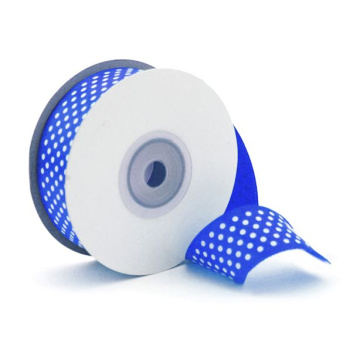 Лента Атлас Синий в белый горох