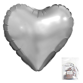 Сердце Серебро в упаковке, фольгированный шар