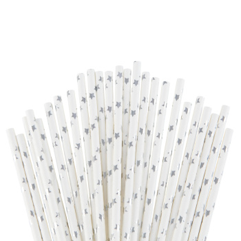 Трубочки для коктейля бумажные одноразовые "Звезды Серебряные" 