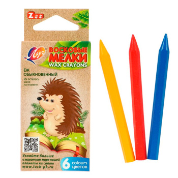 Восковые мелки "ZOO" Ёж, шестигранные 8*90  6 цв.