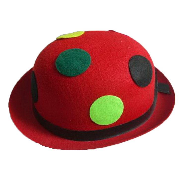 Шляпа "Котелок" красная в разноцветный горох