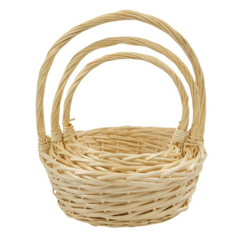 Набор плетеных корзин с ручкой 3 в 1. Ива натуральная / круг