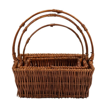 Набор плетеных корзин с ручкой 3 в 1. Ива коричневая