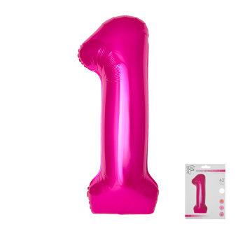 Цифра 1 Фуксия SLIM в упаковке, фольгированные шары