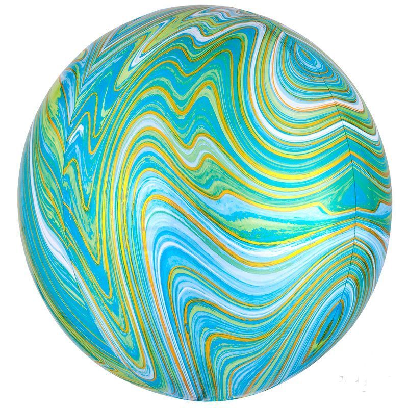 Сфера 3D Зелено-голубой Мрамор в упаковке / Blue green Marblez, фольгированный шар