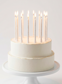 Свечи тортовые классические XL с серебряным глиттером с держателями