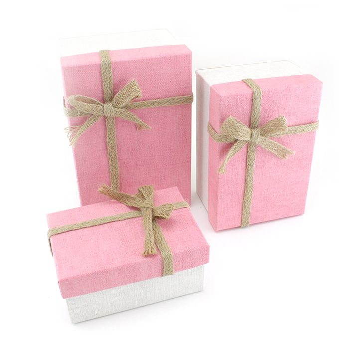 Набор подарочных коробок 3 в 1 "Рустик" Розовый с бантом