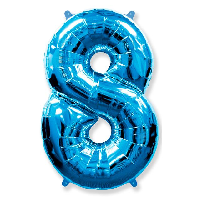 Цифра 8 Синяя / Eight, фольгированный шар