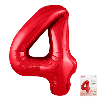 Цифра 4 Красная SLIM в упаковке, фольгированный шар