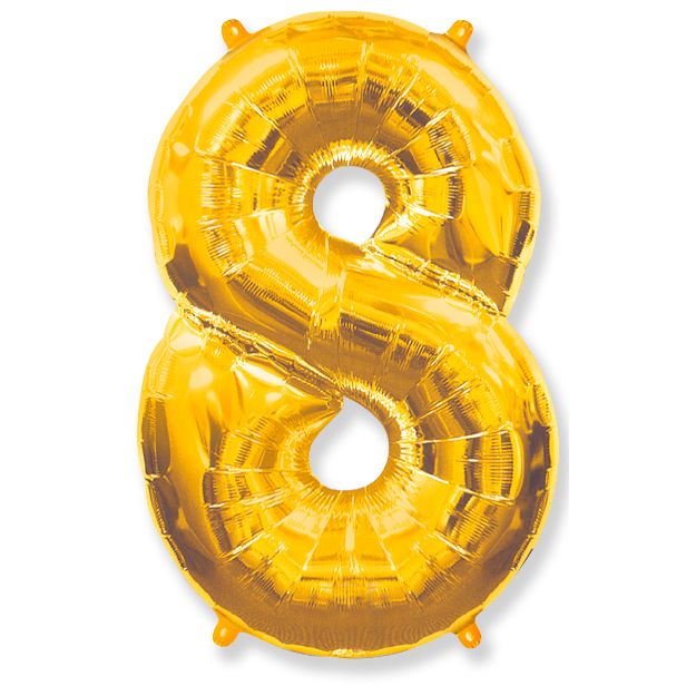 Цифра 8 Золото / Eight, фольгированный шар