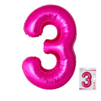 Цифра 3 Фуксия SLIM в упаковке, фольгированные шары