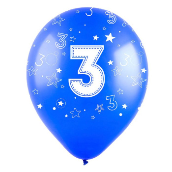 Цифра "3", Ассорти Пастель, 5 ст., латексный шар