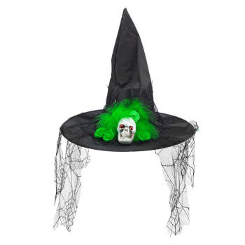 Колпак "Ведьма" Черный с черепом и перьями 