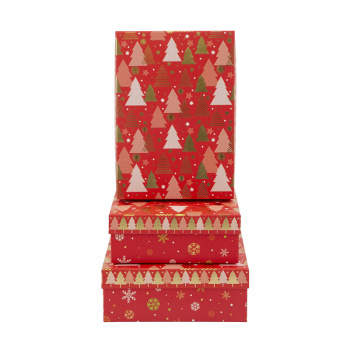 Набор подарочных коробок 3 в 1 "С Новым Годом! Елочки", Красный, Тиснение фольгой