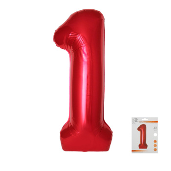 Цифра 1 Красный SLIM в упаковке, фольгированные шары
