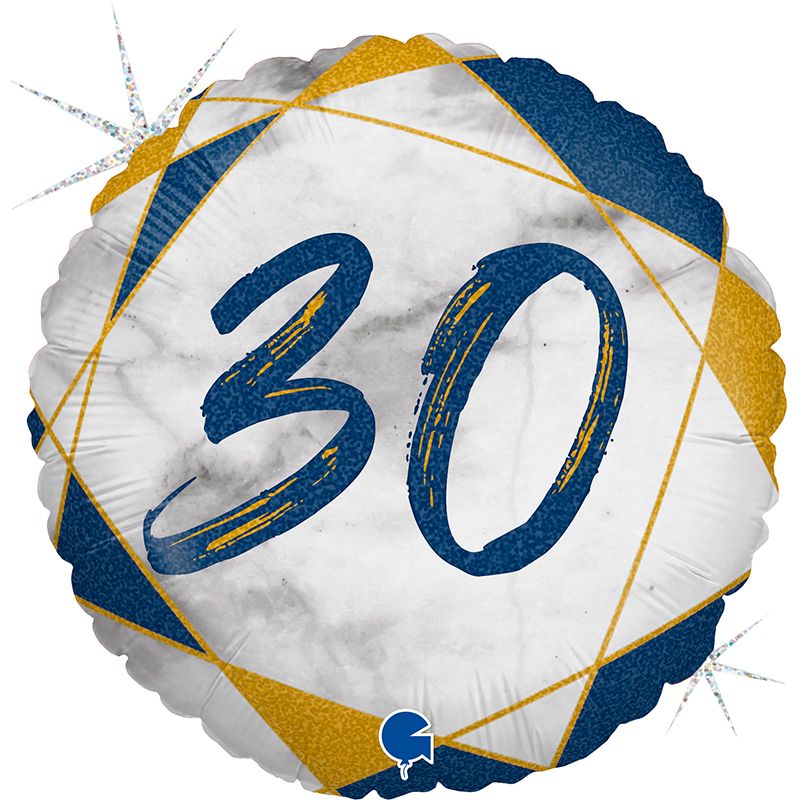 Цифра "30" Мрамор Синий, фольгированный шар