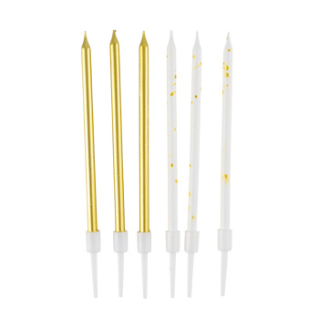 Свечи тортово-коктейльные Белые с золотом микс с держателями
