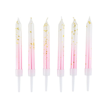 Свечи тортовые классические "Точки" розовый градиент с держателями
