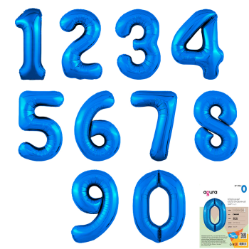 Цифра 0 Синий SLIM в упаковке, фольгированные шары
